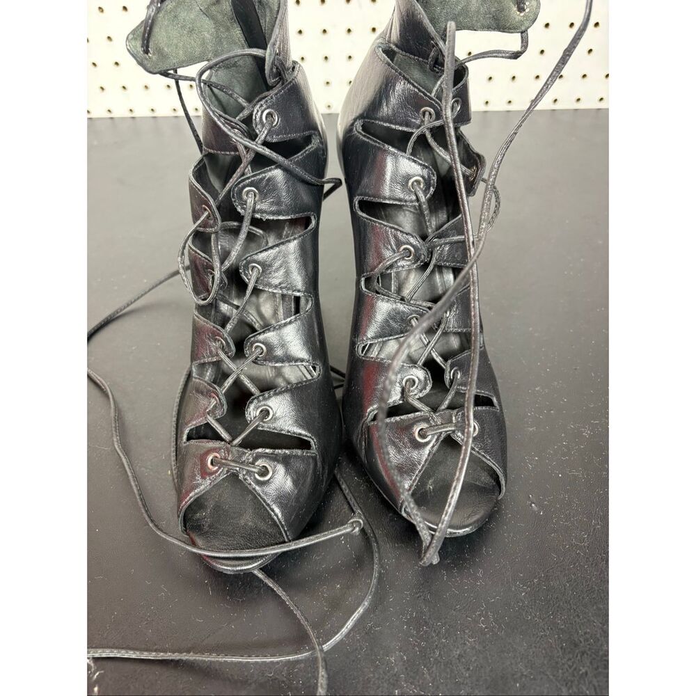 SCHUTZ SLATE LACE UP HEEL Leather Open Toe Caged Sandals size 10 - Picture 2 of 14